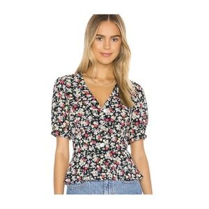 cupcakes & cashmere Black Floral V-Neck Puff Sleeve Blouse